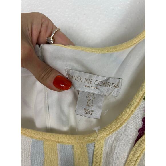 Caroline Constas Palm Tree Print A Line Linen Blend Midi Dress White S Coastal - Picture 7 of 9